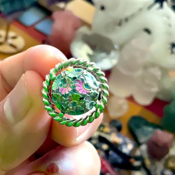 Sarah Cov. Iridescent Ring silver plated Adj. vintage rare “Northern Lights” - Picture 1 of 6